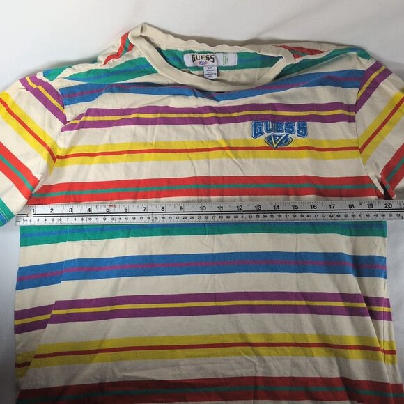 GUESS 90s Striped Embroidered Shirt Men S Small White Multi Short Sleeve Retro - Picture 6 of 11